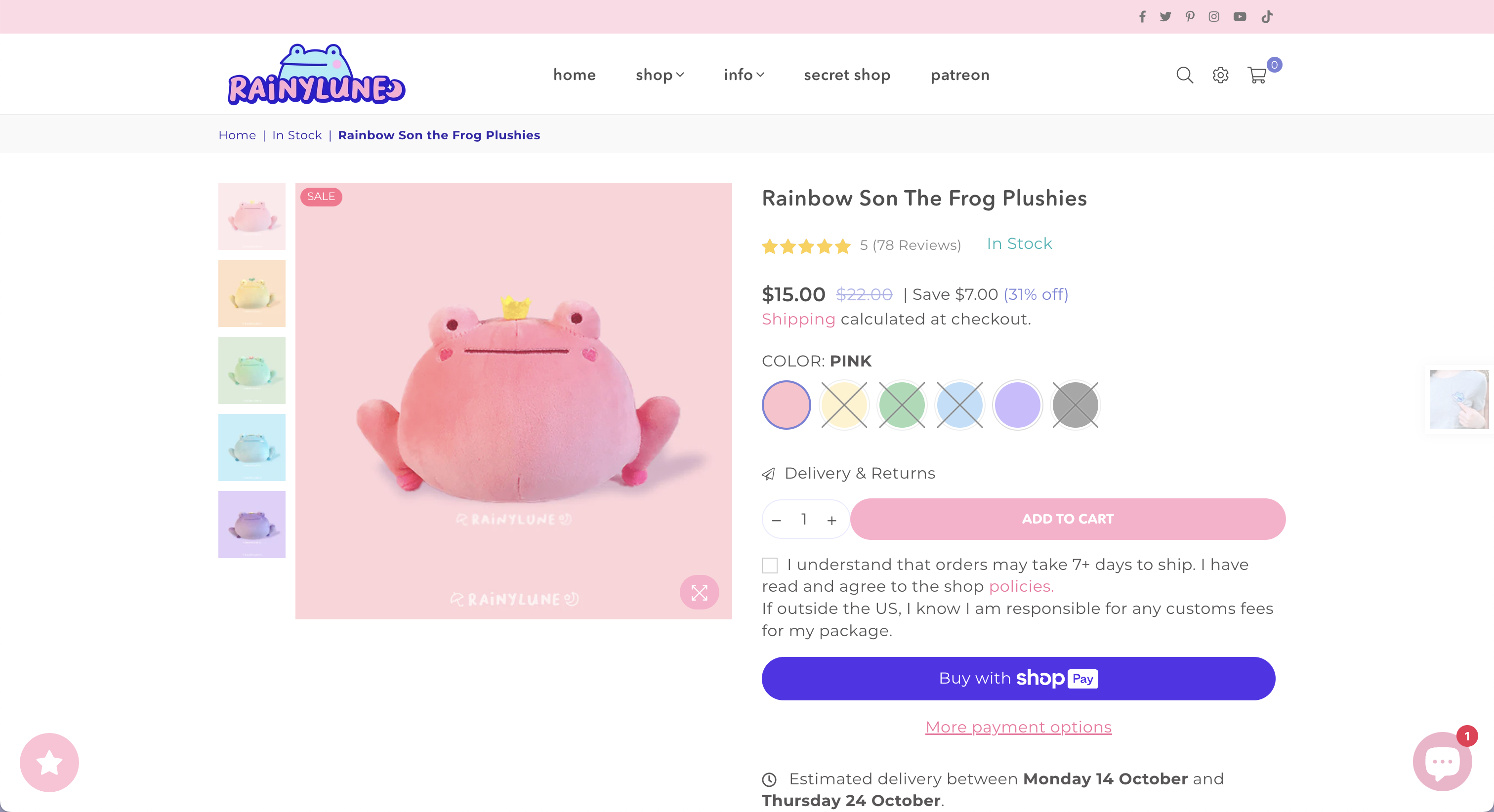 rainbow son the frog plushie item page